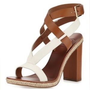 TORY BURCH “Marbella” Royal Tan/Ivory Ankle Strap Leather Sandals - Sz. 8.5